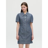 Back Elastic Band Denim-Like Mini Dress OWMO