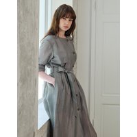 Hot Summer Linen Blend High Waist Trench Dress [DRIFTWOOD-GRAY]