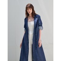 Hot Summer Linen Denim High Waist Trench Dress [BLUE-DENIM]