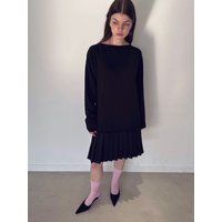 Back Strap Pleated Midi Dress [Black]