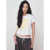 ROSE SIGNATURE CROP TOP SHIRT [WHITE YELLOW]