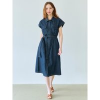 DENIM ROLL-UP SHIRT ONE-PIECE MAXI DRESS BELSET