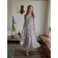 Floral Frill V-neck Maxi Dress