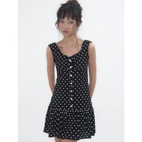 Frill Dot Dress [Black]