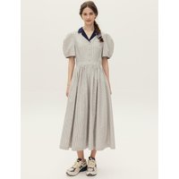 Hollywood Shirring Detail Dress [Navy pin stripe]