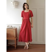 LS Square Neck Lace Panel Maxi Dress