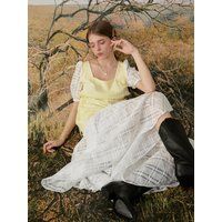 Check Mixed Long Dress Yellow