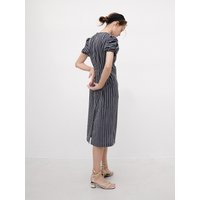 R Navy Striped Sleeve Twist Dress