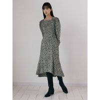 Nue Puff-Sleeve Square Neck Dress Khaki