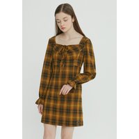 OP- Check Shirring Dress Yellow