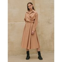 Shirt Collar Flared Long Dress