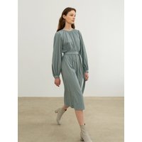 CUFF SLEEVES BELTED MIDI DRESS