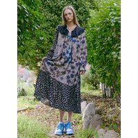 Flare Collar Long Dress Grey