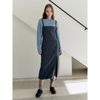 Draw String Strap Dress Grey Herringbone