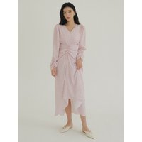 KACK Wave Shirred Flower Dress Pink