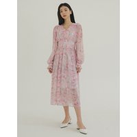 KACK Pastel Flower Pattern Chiffon Dress Pink