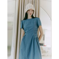 Side Shirring Dress Blue Green