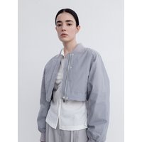Cropped Waist Zipped Bomber Jacket Mint Gray