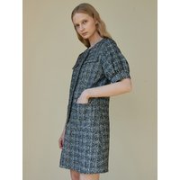 V. Zip-up Tweed Dress Black