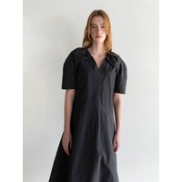 Big Collar V-Neck Dress Charcoal