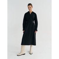 Cotton-blend Belted Shirt long Dress Black