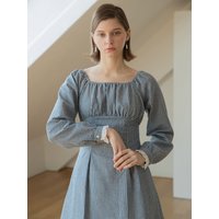 Shirring Gingham Band Dress