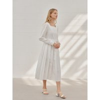 Pleated Square Neck Dress _White