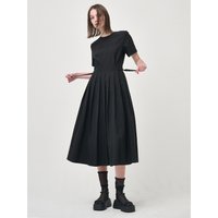 Half Sleeve Pleated Dress, Black