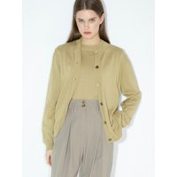 Jina Round Button Knit Cardigan _Khaki Beige