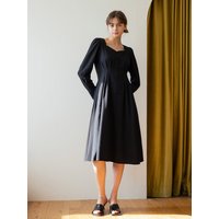 WED_Peach collar Waist Pleated Dress [BLACK]