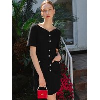 Boat-neck Feminine Mini Dress