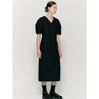 Linen Sailor Collar Dress _ Black