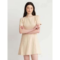 Puff Sleeve Linen Mini Dress [Beige]