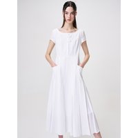 Linen Pleated Dress, White