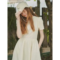 A Cut-out Shirring Dress _Pale Yellow