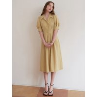 Coco Romantic Open Collar Dress Yellow Beige