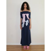 Double Ribbon Long Dress Navy
