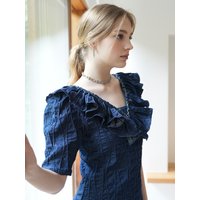 Gathered Ruffle Collar Denim Dress