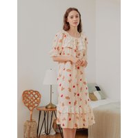 Heart Bear Rayon Cotton Round Neck Pajama Dress
