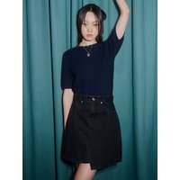 Signature Unbalance Denim Mini Skirt Black