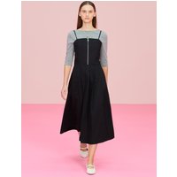 Front Zipper Pleated Slip Dress, Black
