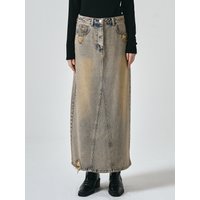 Dirty Washing Destroyed Long Denim Skirt