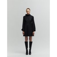 Voluminous Sleeve Wool Mini Dress Black