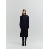 Deep Back Wool Midi Dress Dark Navy