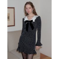 Ruffle Collar Ribbon Mini Dress