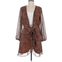 Gianni Bini Casual Dress - Wrap: Brown Animal Print Pattern Dresses - Used