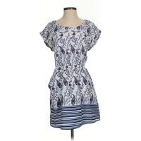 Casual Dress - Popover: Blue Paisley Pattern Dresses - Used