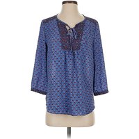 NYDJ Sleeve Blouse: Blue Tops - Size Small Petite