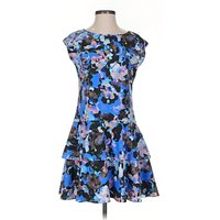 CeCe Cocktail Dress - DropWaist: Blue Graphic Pattern Dresses - Used - Size Petite