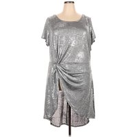 Ashley Stewart Casual Dress: Silver Metallic Pattern Dresses - Used - Size Plus